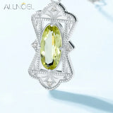 925 Silver Necklace Women Relief Pendant Green Gemstone Lemon Crystals Vintage