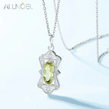 925 Silver Necklace Women Relief Pendant Green Gemstone Lemon Crystals Vintage