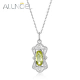 925 Silver Necklace Women Relief Pendant Green Gemstone Lemon Crystals Vintage