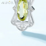 925 Silver Necklace Women Relief Pendant Green Gemstone Lemon Crystals Vintage
