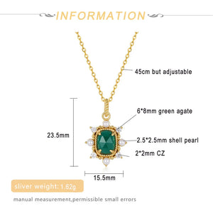 925 Silver Necklace Women Turquoise Shell Pearl Pendant