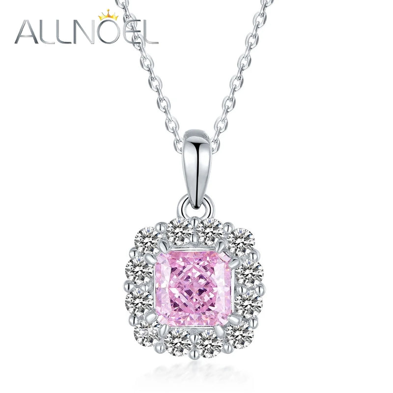 925 Silver Pink Gemstone Pendant Necklace For Women