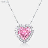 925 Silver Pendant Necklace Heart 10*10mm Lab Diamond Pink Zircon