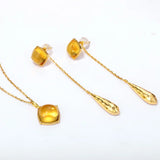 925 Silver Pendant Necklace Women Synthetic Citrine Yellow Gems Plated