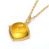 925 Silver Pendant Necklace Women Synthetic Citrine Yellow Gems Plated