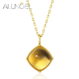 925 Silver Pendant Necklace Women Synthetic Citrine Yellow Gems Plated