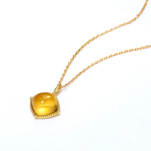 925 Silver Pendant Necklace Women Synthetic Citrine Yellow Gems Plated