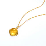 925 Silver Pendant Necklace Women Synthetic Citrine Yellow Gems Plated