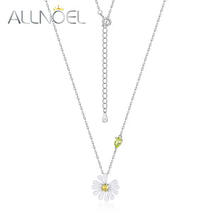 925 Silver Necklace Women Yellow CZ Daisy Flower Enamel Jewelry