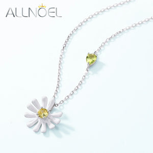 925 Silver Necklace Women Yellow CZ Daisy Flower Enamel Jewelry