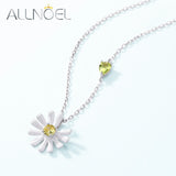 925 Silver Necklace Women Yellow CZ Daisy Flower Enamel Jewelry