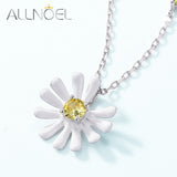 925 Silver Necklace Women Yellow CZ Daisy Flower Enamel Jewelry