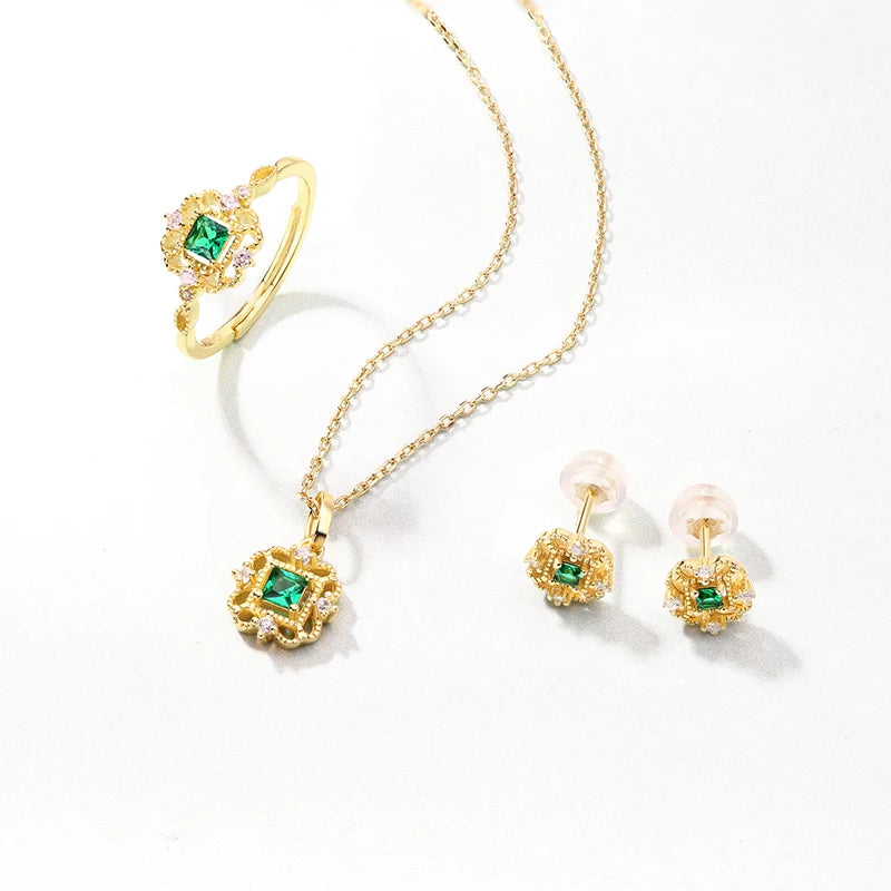 925 Silver Green Zircon Pendant Necklace Women