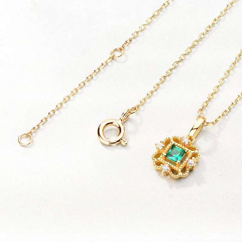 925 Silver Green Zircon Pendant Necklace Women