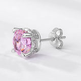 925 Silver Stud Earrings 8*8mm Round Pink Zircon Anniversary Jewelry