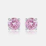925 Silver Stud Earrings 8*8mm Round Pink Zircon Anniversary Jewelry