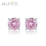 925 Silver Stud Earrings 8*8mm Round Pink Zircon Anniversary Jewelry