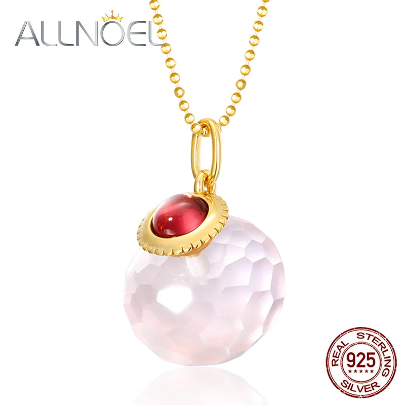 925 Silver Necklace with Rose Quartz Moissanite Garnet
