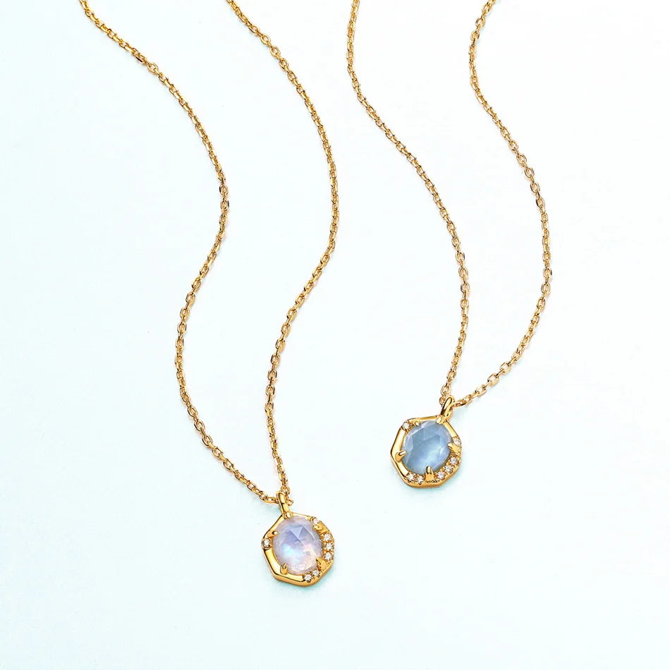 925 Silver Pendant Necklace Moonstone Aquamarine Vintage Jewelry