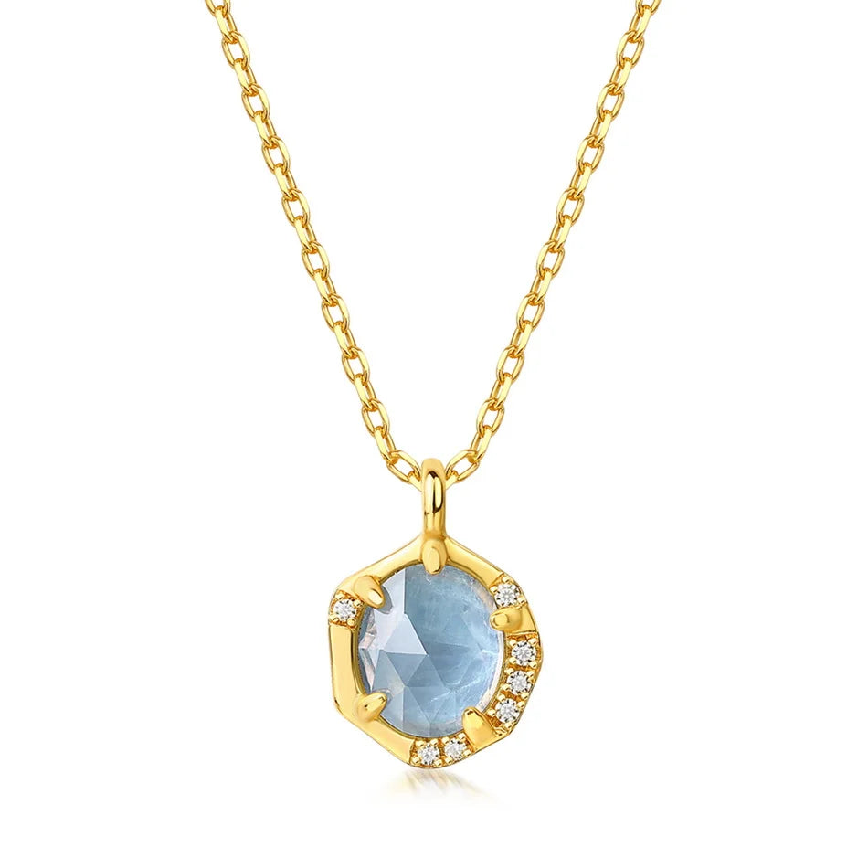 925 Silver Pendant Necklace Moonstone Aquamarine Vintage Jewelry