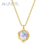 925 Silver Pendant Necklace Moonstone Aquamarine Vintage Jewelry