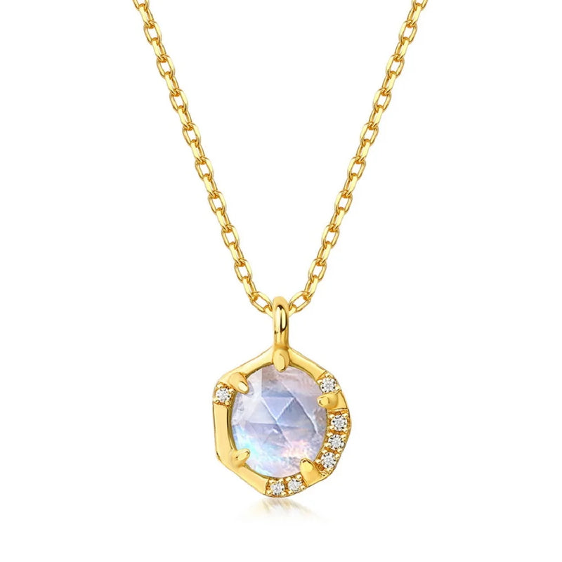 925 Silver Pendant Necklace Moonstone Aquamarine Vintage Jewelry