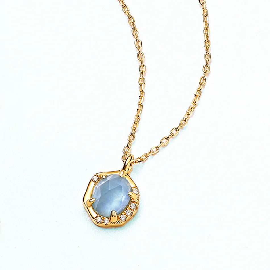 925 Silver Pendant Necklace Moonstone Aquamarine Vintage Jewelry