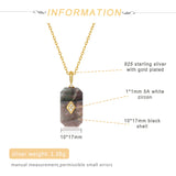 925 Silver Pendant Necklace Rectangle Shell Zircon Vintage Jewelry