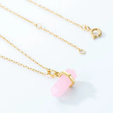 925 Silver Pink Crystal Pendant Necklace Rhombus Pillar Synthetic Rose Quartz