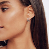 Rainbow CZ Rhodium Plated Hoop Earrings 925 Sterling Silver Women