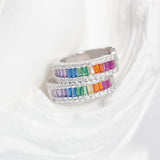 Rainbow CZ Rhodium Plated Hoop Earrings 925 Sterling Silver Women