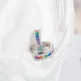 Rainbow CZ Rhodium Plated Hoop Earrings 925 Sterling Silver Women