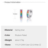 Rainbow CZ Rhodium Plated Hoop Earrings 925 Sterling Silver Women