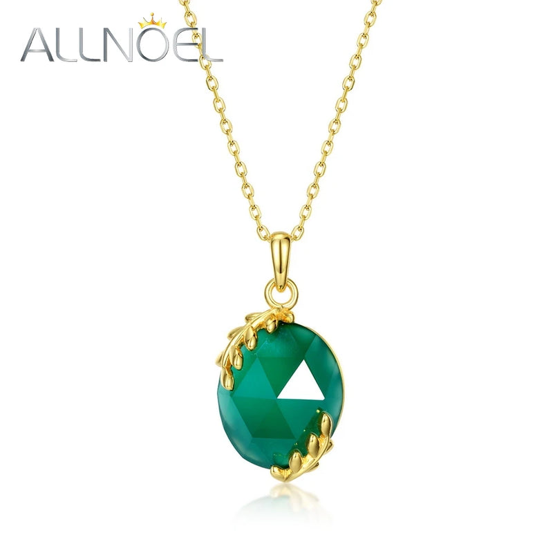 12*14MM Green Agate Pendant Necklace 925 Sterling Silver Vintage Fine Jewelry