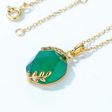 12*14MM Green Agate Pendant Necklace 925 Sterling Silver Vintage Fine Jewelry