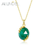 12*14MM Green Agate Pendant Necklace 925 Sterling Silver Vintage Fine Jewelry