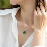 12*14MM Green Agate Pendant Necklace 925 Sterling Silver Vintage Fine Jewelry