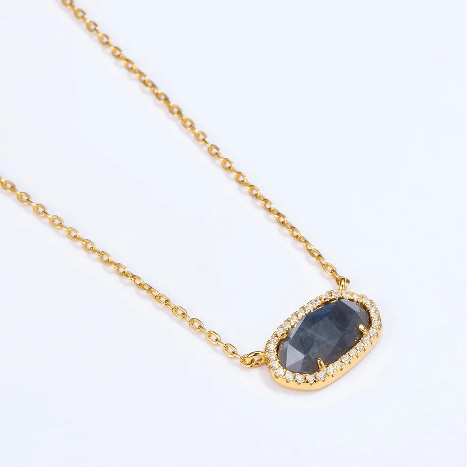 Labradorite 925 Sterling Silver Necklace Women Chain Vintage Fine Jewelry