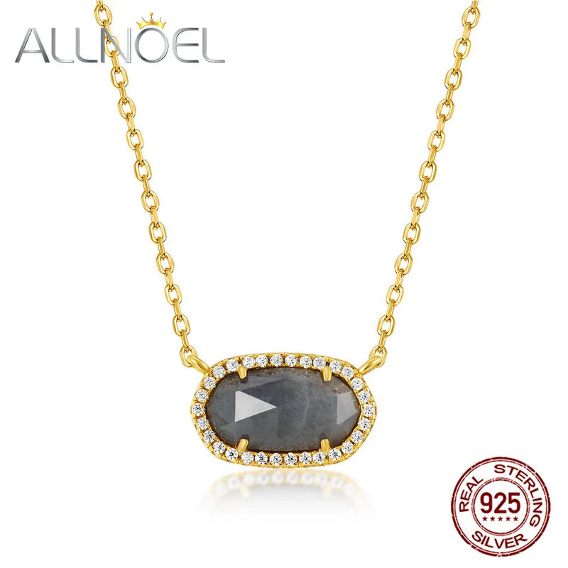 Labradorite 925 Sterling Silver Necklace Women Chain Vintage Fine Jewelry