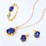 Vintage 8*7mm Lapis Lazuli Stud Earrings 925 Sterling Silver Plated Gift