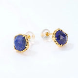 Vintage 8*7mm Lapis Lazuli Stud Earrings 925 Sterling Silver Plated Gift
