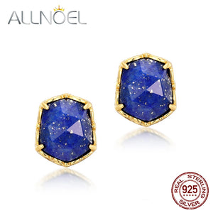 Vintage 8*7mm Lapis Lazuli Stud Earrings 925 Sterling Silver Plated Gift