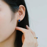 Vintage 8*7mm Lapis Lazuli Stud Earrings 925 Sterling Silver Plated Gift