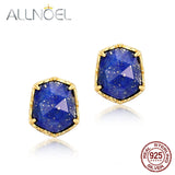 Vintage 8*7mm Lapis Lazuli Stud Earrings 925 Sterling Silver Plated Gift