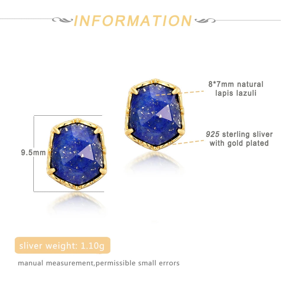 Vintage 8*7mm Lapis Lazuli Stud Earrings 925 Sterling Silver Plated Gift