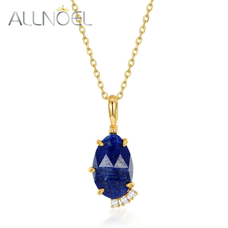 Vintage Lapis Lazuli 925 Silver Pendant Necklace For Women