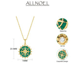 Malachite Pendant Necklace 925 Sterling Silver Rudder Coin North Star Plated