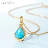 Water Drop Amazonite Pendant Necklace 925 Sterling Silver Vintage Texture