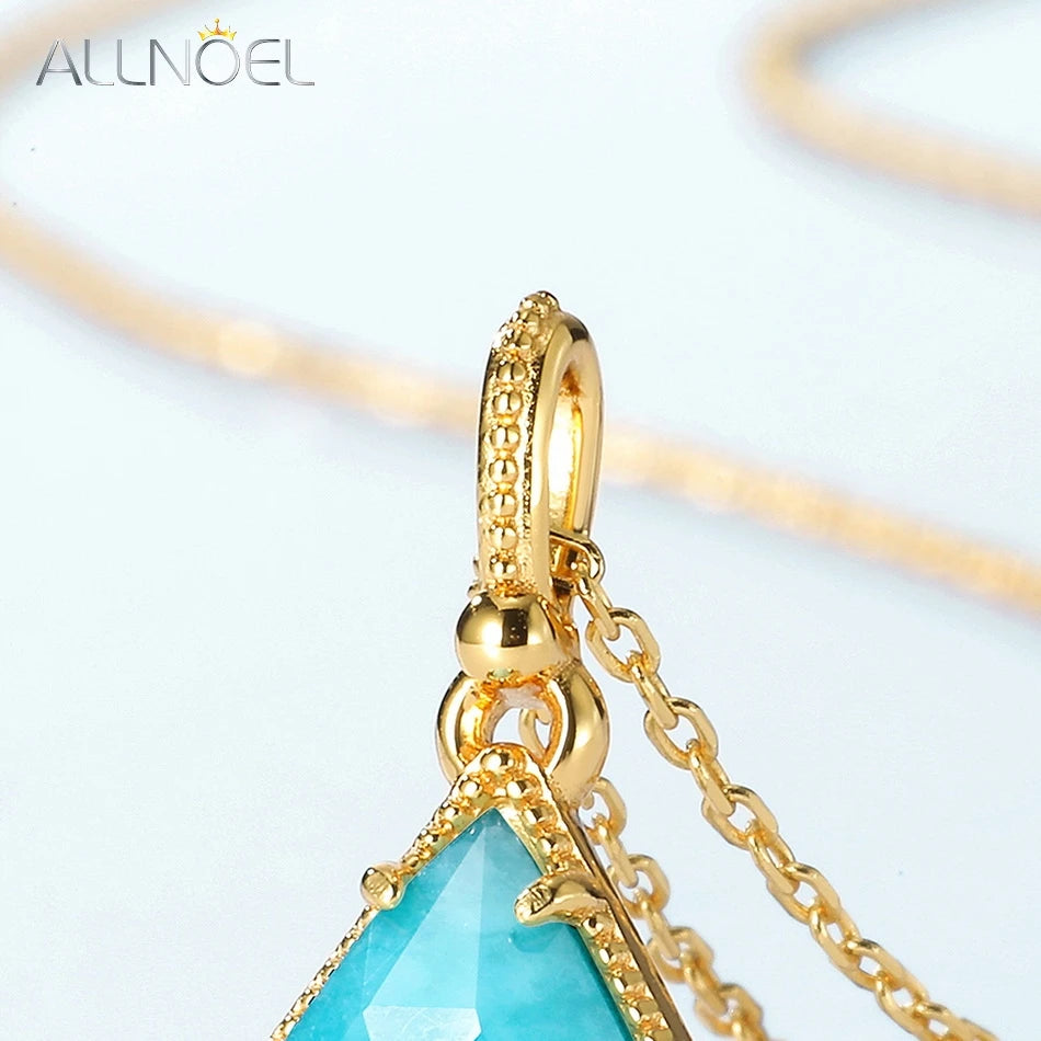 Water Drop Amazonite Pendant Necklace 925 Sterling Silver Vintage Texture