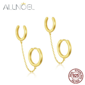 925 Silver Double Hole Chain Circle Hoop Earrings for Women